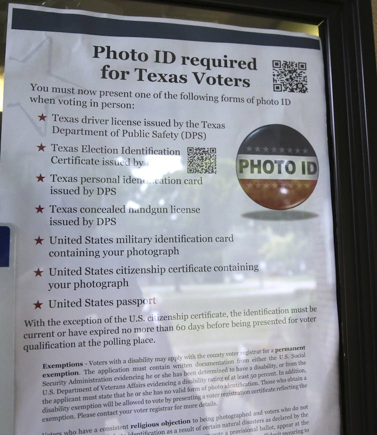 An official poster announcing the photo ID requirements for Texas voters in 2013.