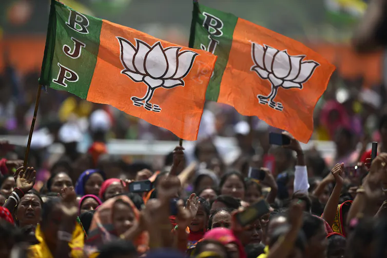 BJP supporters at an election rally this month.
