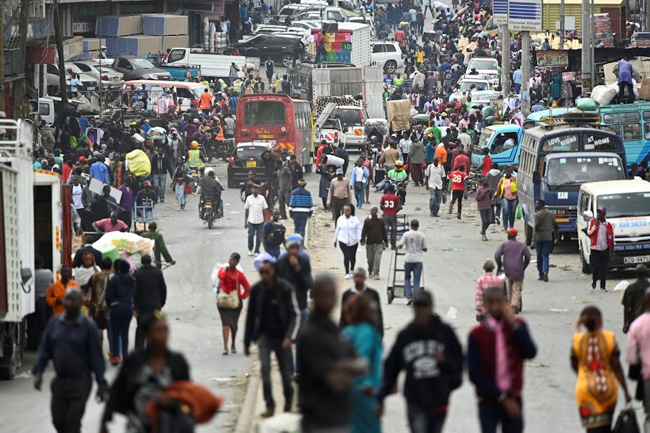 Throngs of people at a popular market in Nairobi