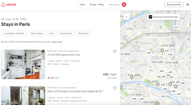 Airbnb page for Paris