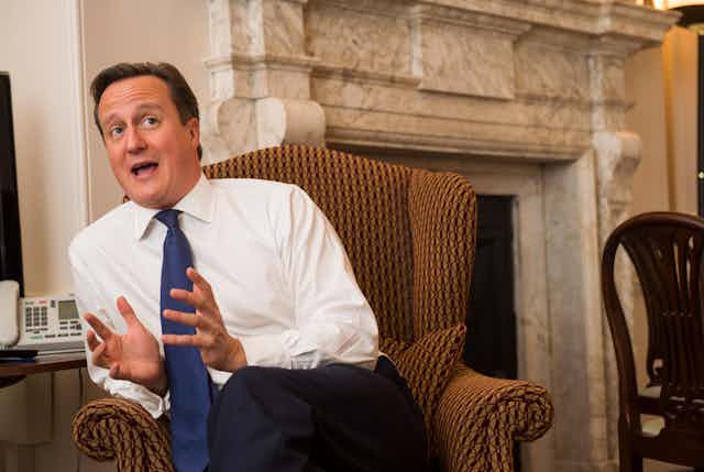 Former prime minister David Cameron sitting in an armchair in 10 Downing Street.