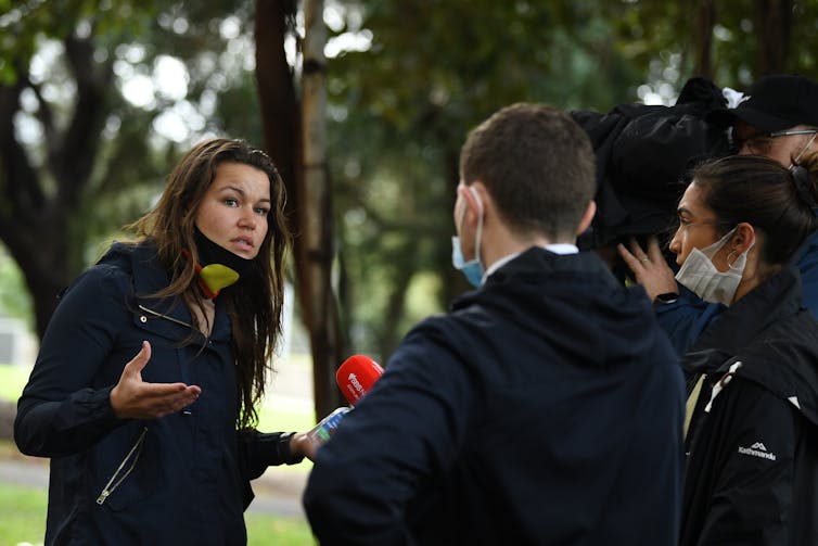 Vanessa Turnbull-Roberts is interviewed after being detained by police