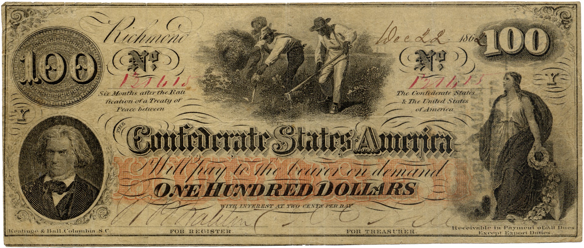 American Civil War Replica Confederate Currency Paper Money { Issue Of 1864 } 