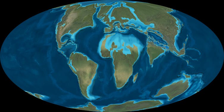 A map of the world's continents 50 million years ago