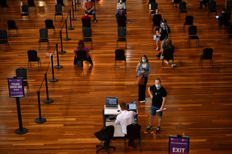 Australians line up at a Melbourne vaccination centre.