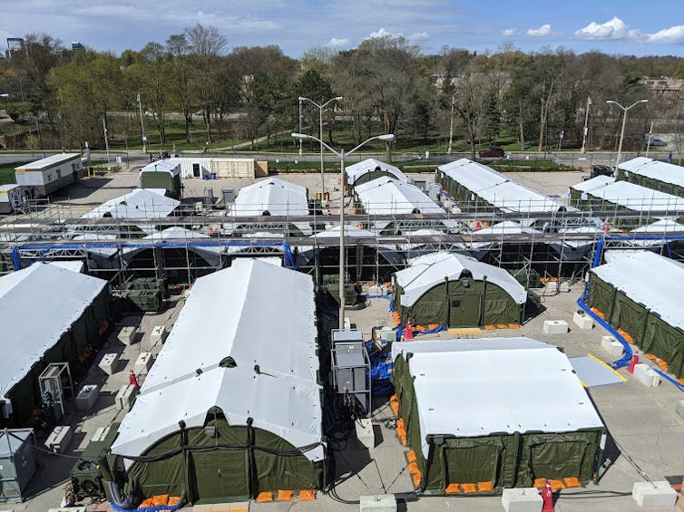 Temporary structures in a parking lot