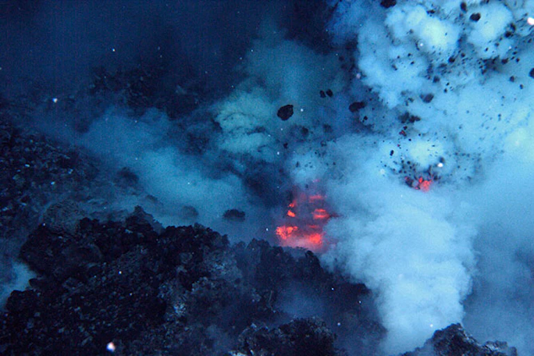 Image of an area on the summit of the West Mata Volcano erupting in 2009.