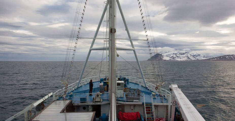 Research vessel Lance in the high Norwegian Arctic sea (July 2015).