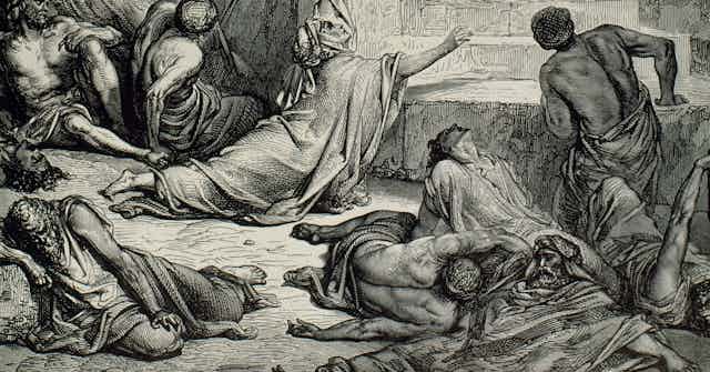 A 19th century engraving depicts the famine in Samaria as depicted in the Old Testament.