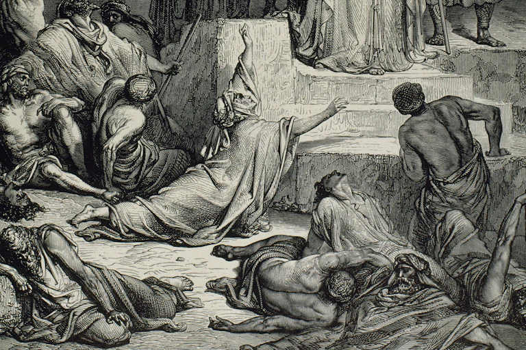 A 19th century engraving depicts the famine in Samaria as depicted in the Old Testament.