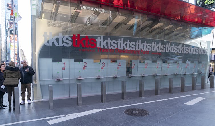 The ticket office for Broadway shows, with no one standing in line.