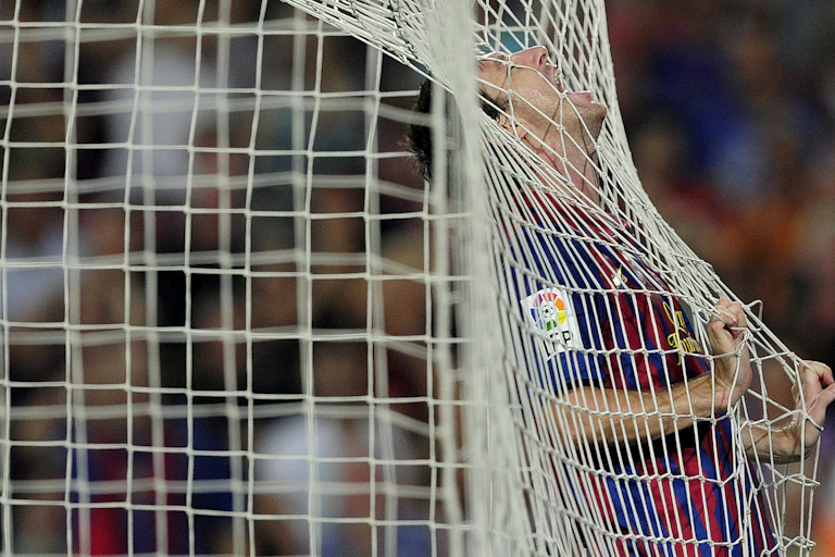 Barcelona's Lionel Messi reacts during the Spanish league football match FC Barcelona vs CA Osasuna on September 17, 2011 at the Camp Nou stadium in Barcelona.