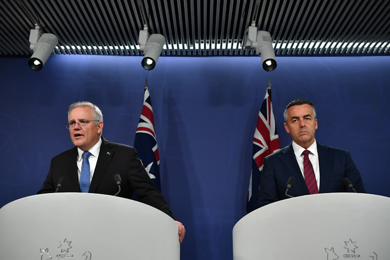 Prime Minister Scott Morrison and Veterans' Affairs Minister Darren Chester.