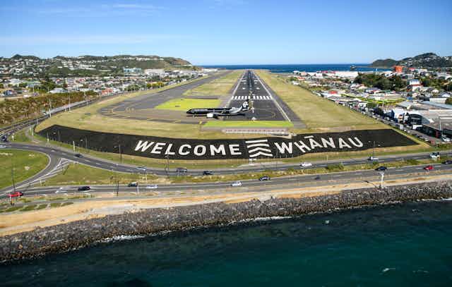 Welcome whanau sign at Wellington airport