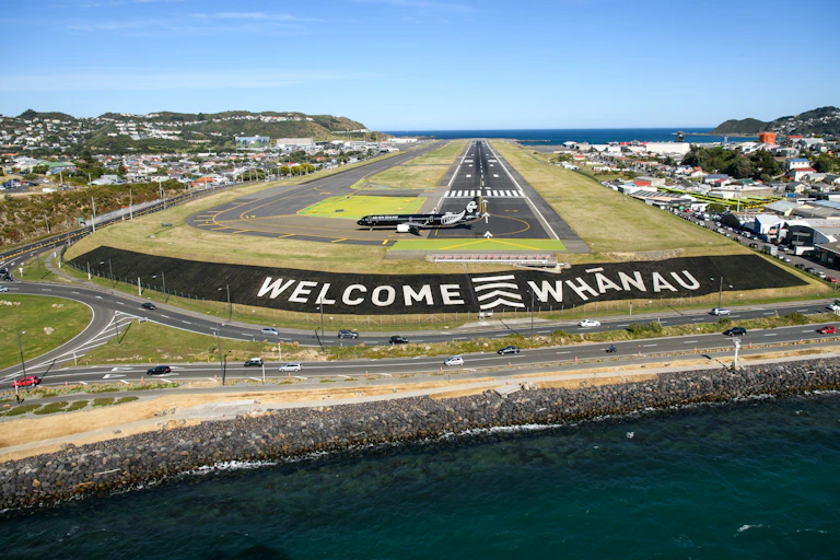 Welcome whanau sign at Wellington airport