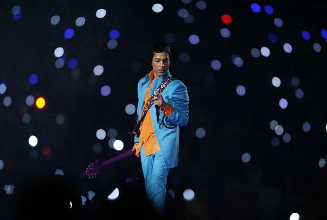 Prince performing during 2007 Superbowl performance