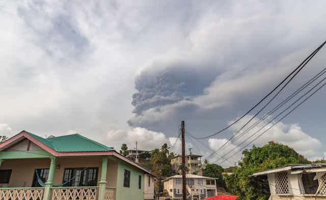 Clouds of ashes over the island of St Vincent after eruption of La Soufriere volcano.