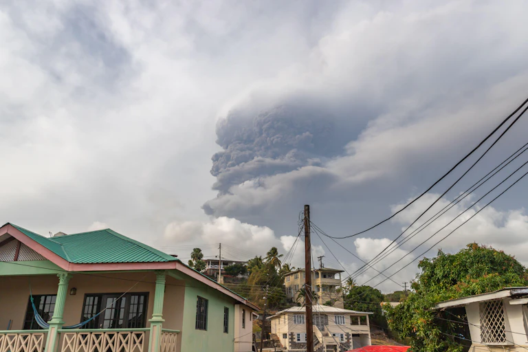 Clouds of ashes over the island of St Vincent after eruption of La Soufriere volcano.