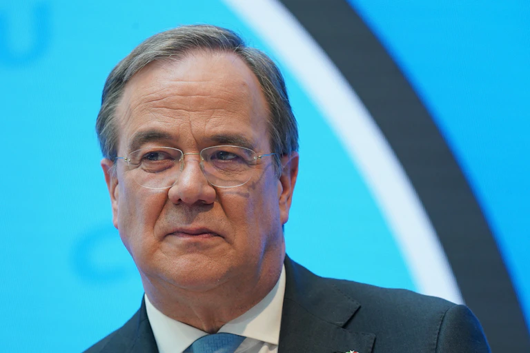 Armin Laschet pictured at a press conference after winning the nomination from his party to stand as chancellor of Germany in a forthcoming election.
