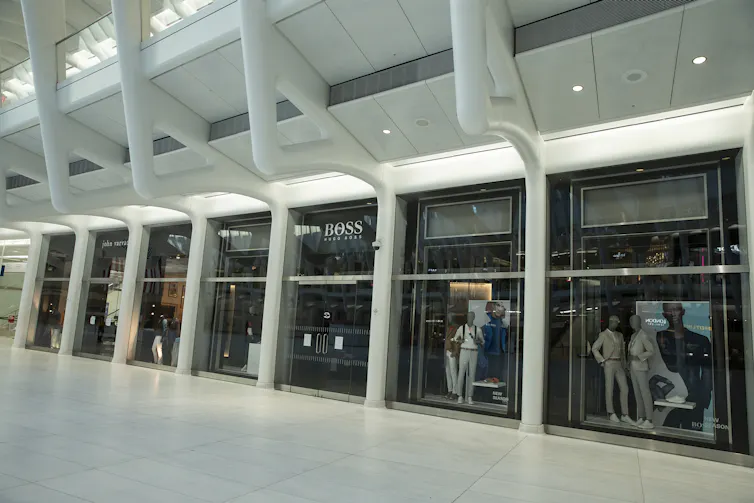 Inside Oculus mall at World Trade Center, New York, which is closed due to pandemic lockdown.