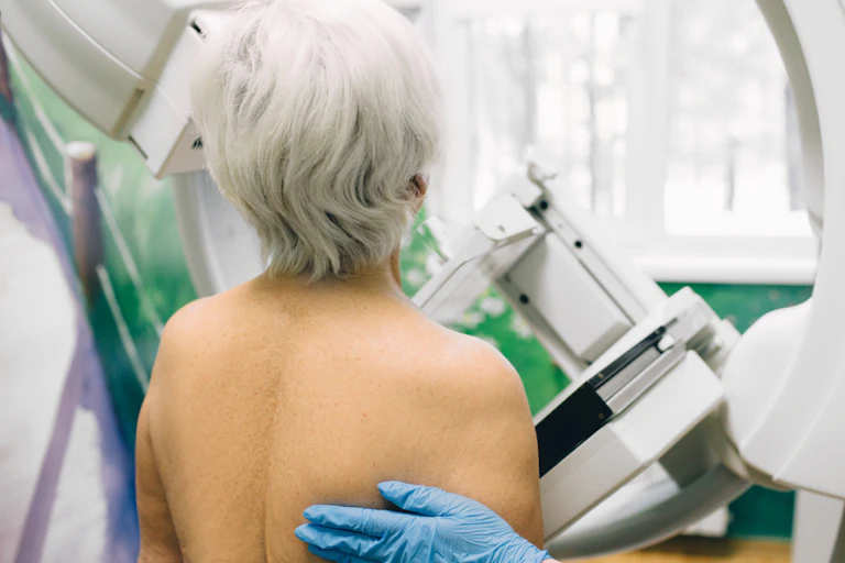Older woman having mammogram