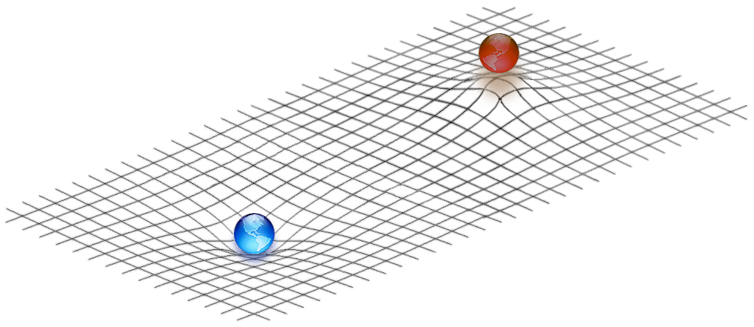 A 2â&#128;&#147;dimensional diagram showing how matter warps spacetime