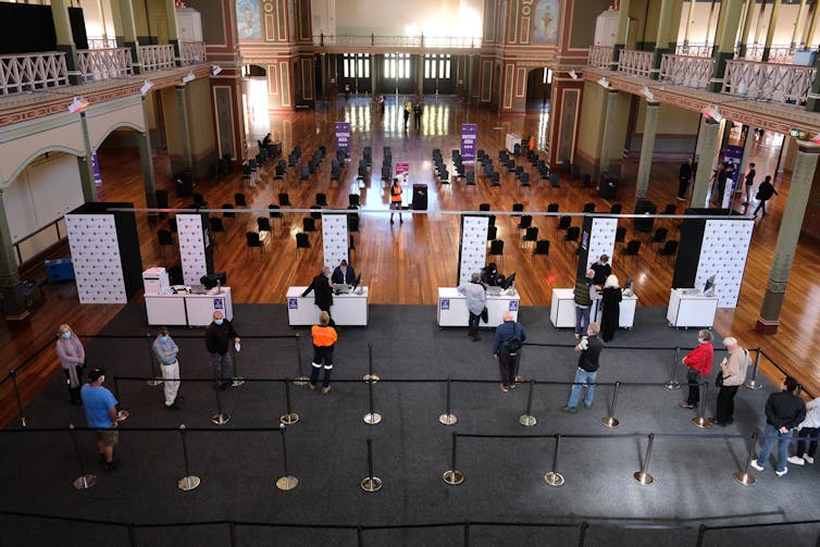 The mass vaccination hub at the Royal Exhibition Building in Melbourne