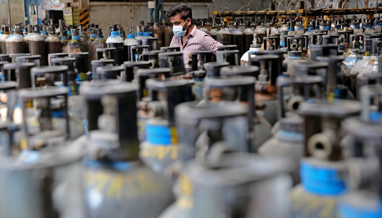 Empty oxygen cylinders returned from hospitals