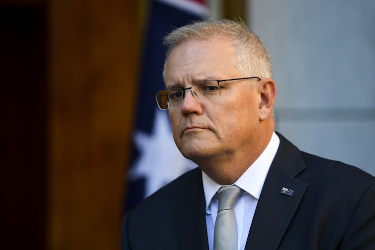 Prime Minister Scott Morrison at a press conference following a national cabinet meeting