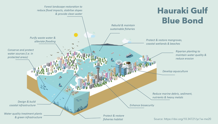 This graphic explains how a Hauraki Gulf blue bond
scheme would work.