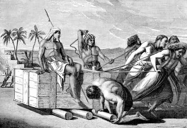 Depiction of ancient Egyptians whipping Hebrew slaves