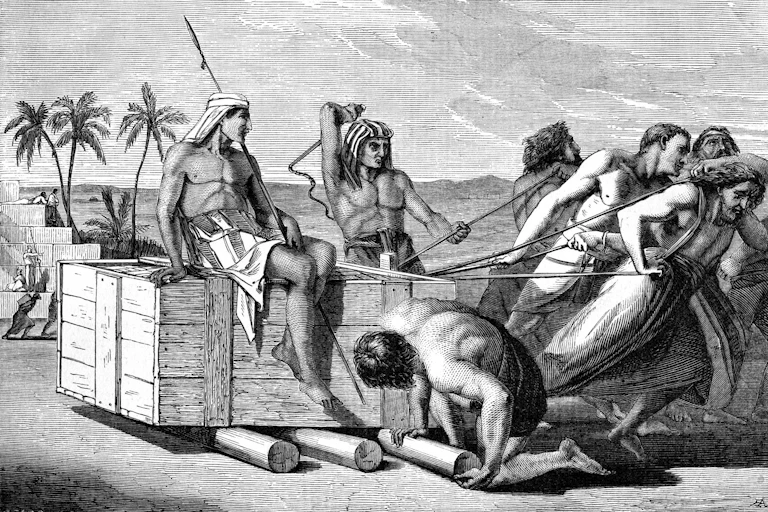 Depiction of ancient Egyptians whipping Hebrew slaves