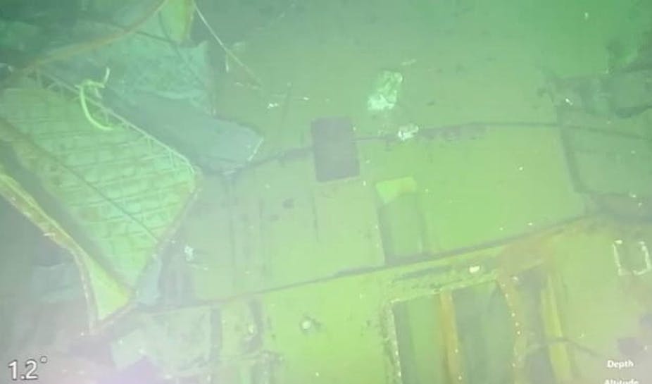 Submarine wreckage on ocean floor