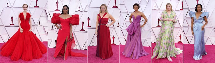 women in fancy dresses on red carpet