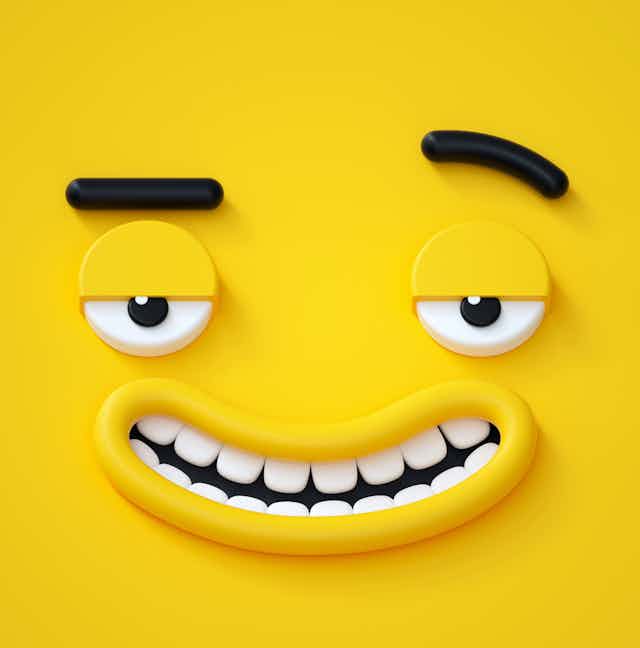 Smiley emoji face with raised eyebrow