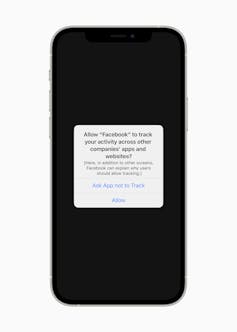 iPhone screenshot showing new App Tracking Transparency functionality