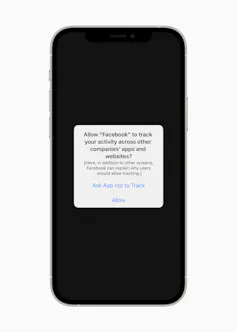 iPhone screenshot showing new App Tracking Transparency functionality