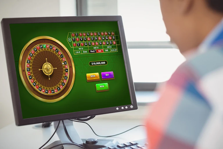 Young person in check shirt gambling online