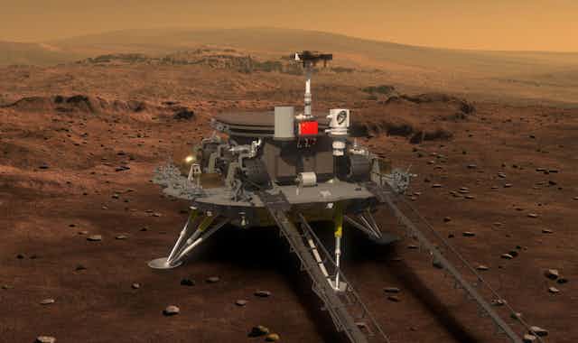 A computer generated artist's impression of what the Mars rover and lander would look like