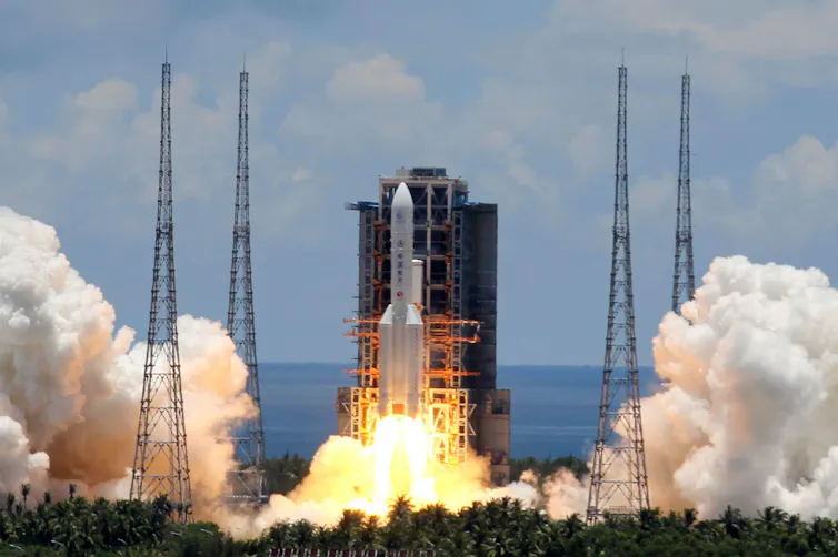 A rocket launching from the Wenchang Space Launch Center.