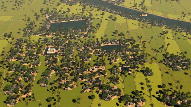 Artist's aerial reconstruction of a medieval Angkor settlement