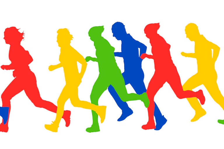 Silhouettes of athletes running