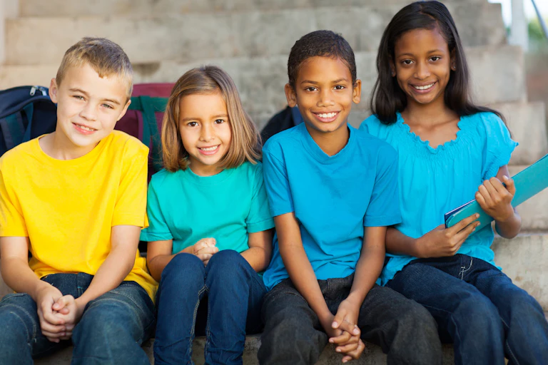 Group of multicultural kids at school.