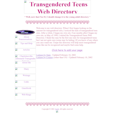 Screen shot from 2002 of the archived Transgendered Teens Web Directory