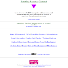 Sitio web archivado TransBoy Resource Network desde 1999