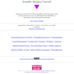 Screen shot of archived website TransBoy Resource Network from 1999
