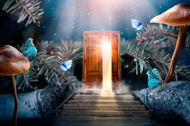Mushrooms and a door.
