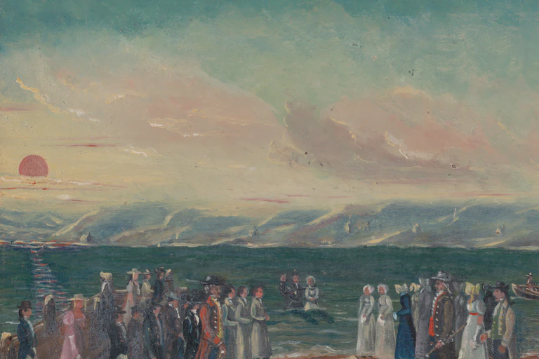 An 1870s painting by William P. Chappel depicts Baptist preachers baptizing adults.