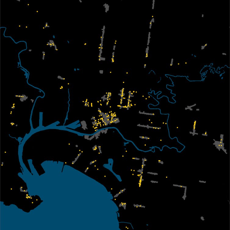 A map of parklets across Melbourne in April 2021.