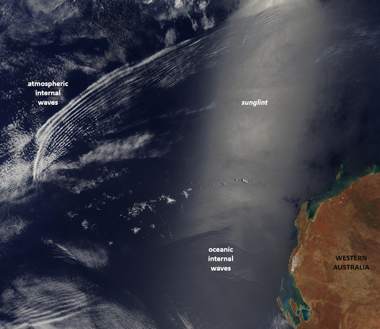 Satellite image showing atmospheric and oceanic waves